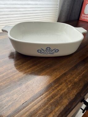 Corningware White Baking Casserole with Blue cornflower Accent- 9 inch